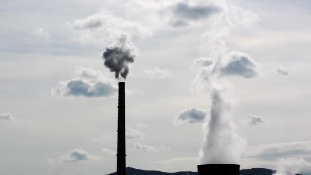 Power Plant Smokestacks Smoking, Heavy White Smoke on the Sky - Footage, Video
