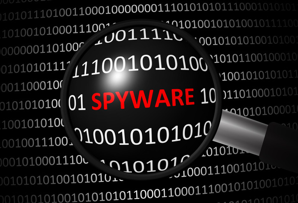 Binärcode mit Spyware und Lupe - Foto, Bild