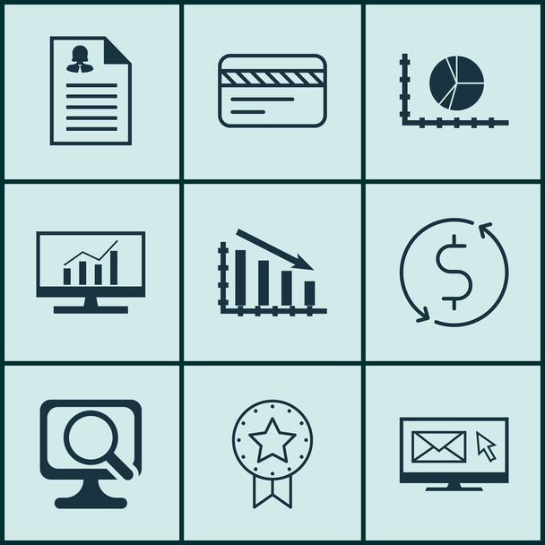 Набор из 9 универсальных редактируемых иконок для маркетинга, управления проектами и компьютерного оборудования. Includes Icons such as Laptop, Market Research, Circle Graph and more
. - Вектор,изображение
