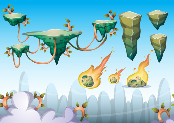 объект плавающего острова с разделенными слоями для игрового искусства и анимации
 - Вектор,изображение