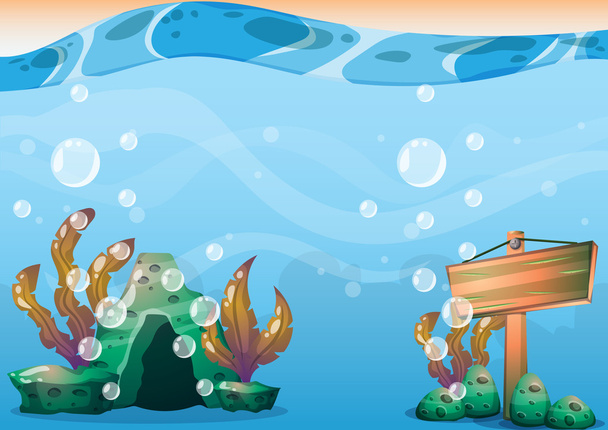 cartoon vector underwater background with separated layers for game art and animation - Vector, Image