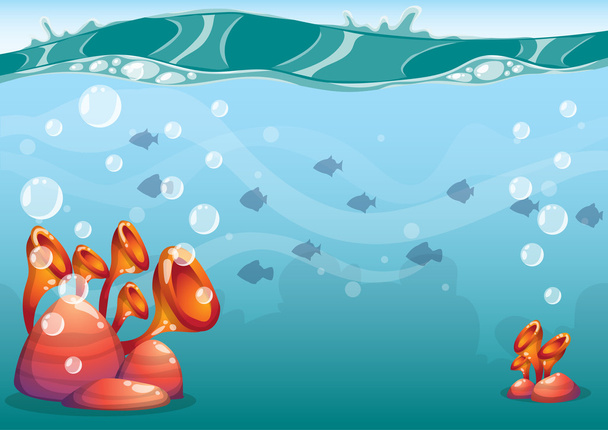 cartoon vector underwater background with separated layers for game art and animation - Διάνυσμα, εικόνα