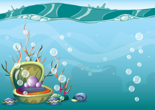 cartoon vector underwater background with separated layers for game art and animation - Vektor, obrázek