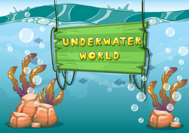 cartoon vector underwater background with separated layers for game art and animation - ベクター画像