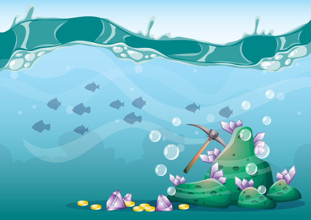 kreskówka wektor podwodnych skarbów tło z warstwy oddzielone gra sztuki i animacji - Wektor, obraz