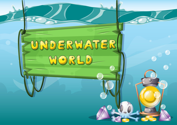 cartoon vector underwater treasure background with separated layers for game art and animation - Vektor, obrázek