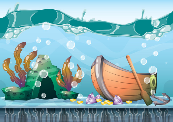 cartoon vector underwater treasure background with separated layers for game art and animation - Vector, Image