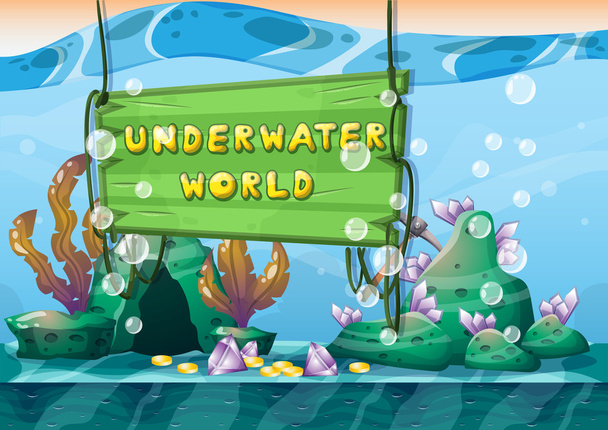 cartoon vector underwater treasure background with separated layers for game art and animation - Vektor, obrázek