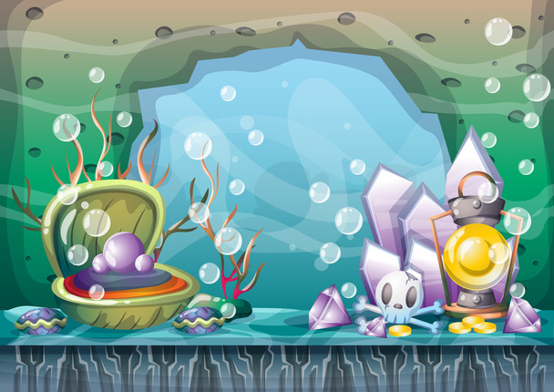 vector de dibujos animados fondo del tesoro submarino con capas separadas para el arte del juego y la animación
 - Vector, imagen