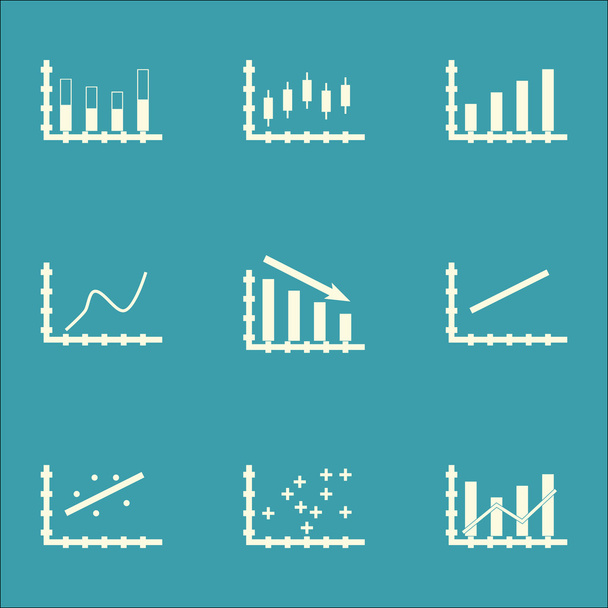 Set Of Graphs, Diagrams And Statistics Icons. Premium Quality Symbol Collection. Icons Can Be Used For Web, App And UI Design. Vector Illustration, EPS10. - Vektor, obrázek