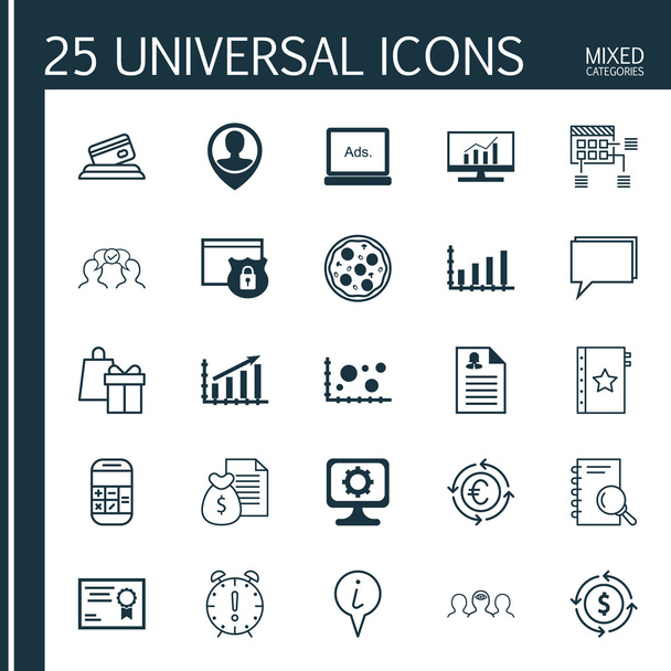 Set van 25 universele bewerkbare iconen. Kan worden gebruikt voor Web, mobiel en App Design. Bevat pictogrammen zoals Comparsion, Info aanwijzer, winst grafiek en meer. - Vector, afbeelding