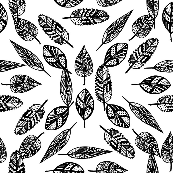 Ethnic boho seamless pattern. Zentangle stylized hand drawn leaves. - Vektor, obrázek