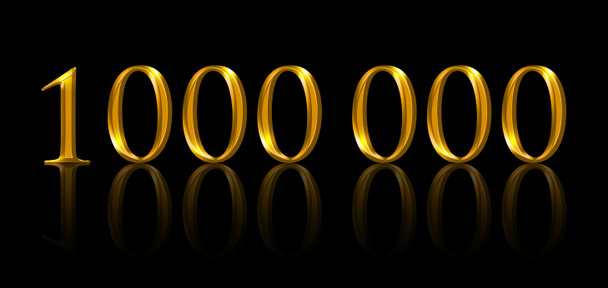 eine Million. Abbildung goldener Zahlen über schwarzer - Foto, Bild