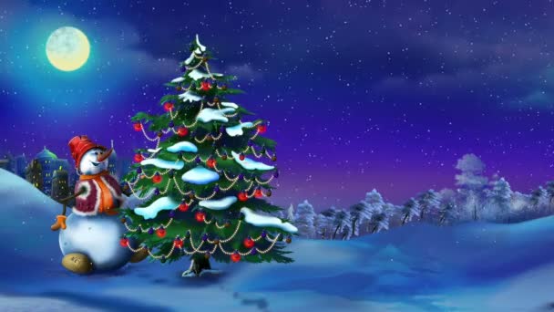 Snowman with a Christmas Tree - Footage, Video