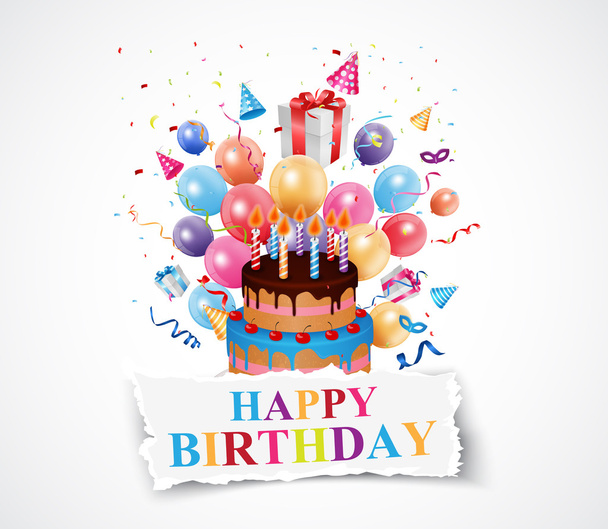 happy birthday card with cake - Vecteur, image