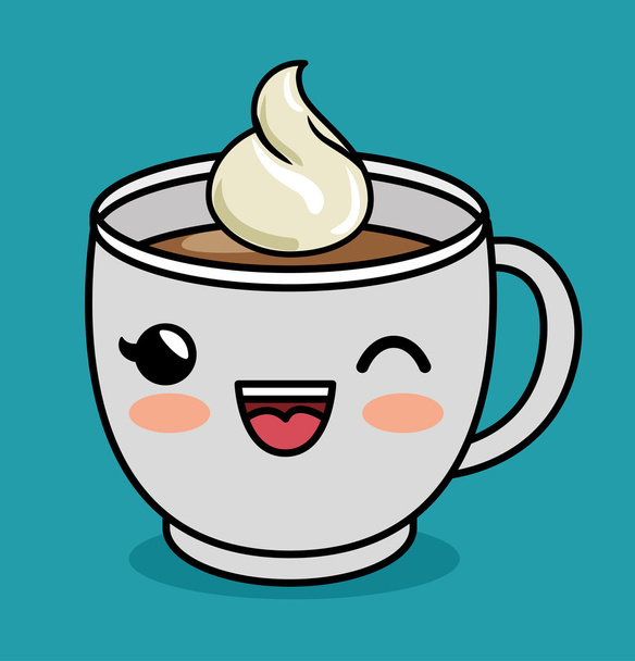 cherrful cup koffie kawaii met room - Vector, afbeelding