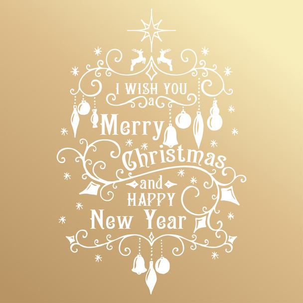 Merry Christmas and Happy New Year. Golden Congratulations card. - Vector, Image