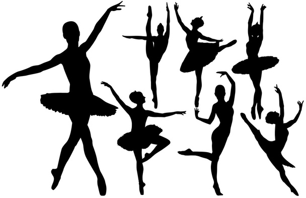 Baletti naisten tanssijat vektori siluetteja valkoisella taustalla. Kerrostettu. Täysin muokattavissa
. - Vektori, kuva