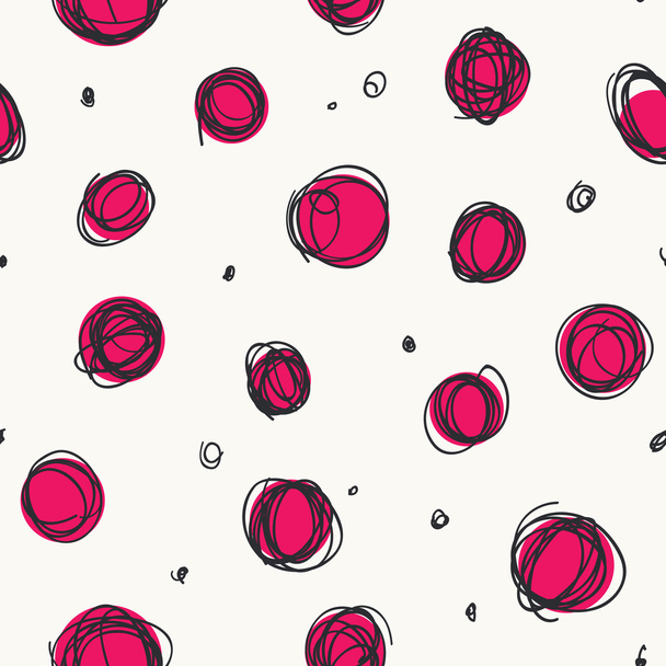 Sloppy circles, random doodle dots seamless pattern - Vektör, Görsel