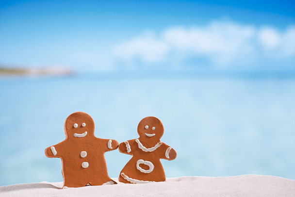 Argila gingerbread menino e menina na praia
  - Foto, Imagem