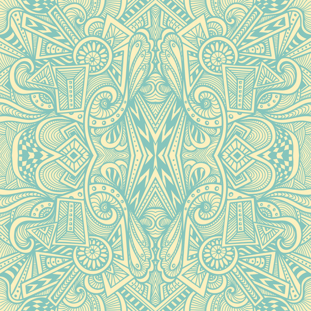 abstraktes nahtloses Muster im Zen-Gewirr oder Zen-Doodle-Stil in beige hellblau - Vektor, Bild