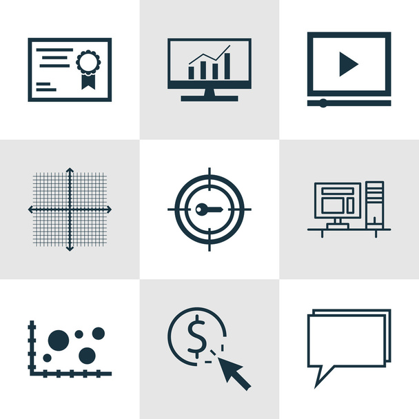 Set Of 9 Universal Editable Icons. Can Be Used For Web, Mobile And App Design. Includes Icons Such As Conference, Comparsion, Computer And More. - Διάνυσμα, εικόνα