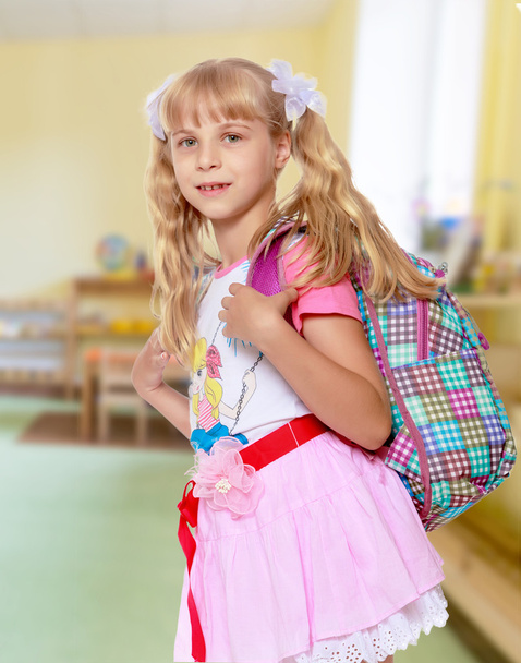 Girl with school backpack - Фото, зображення