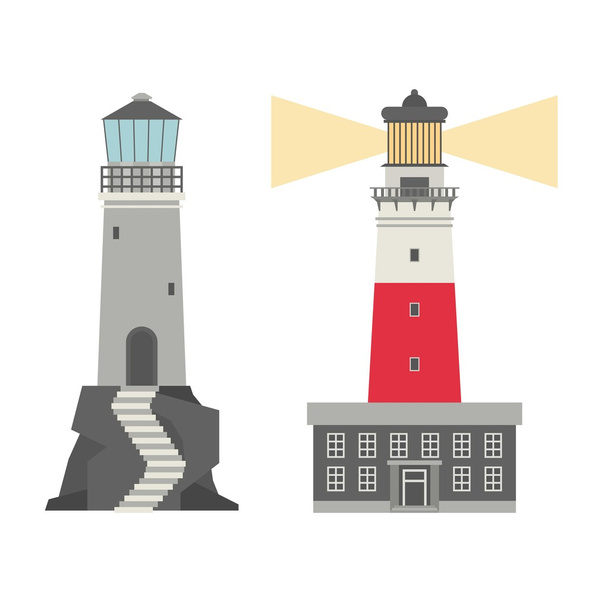 Vector set of cartoon flat lighthouses. - Vektor, Bild