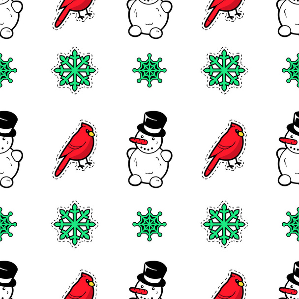 Merry Christmas and Happy New Year Seamless Pattern with Snowman and Birds. Winter Holidays Wrapping Paper. Vector background - Vektor, obrázek