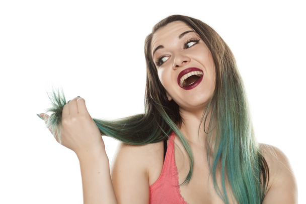 緑色の髪の女性 - 写真・画像