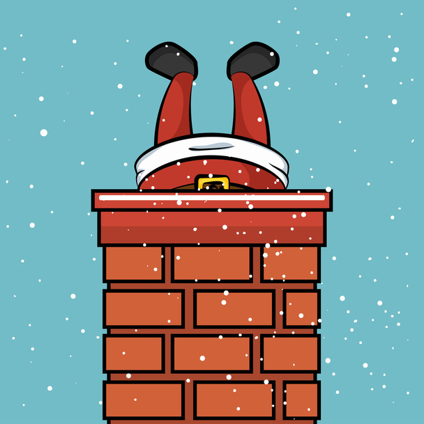 santa claus chimney stuck snow design - Διάνυσμα, εικόνα