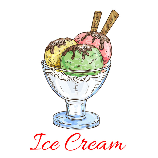 Ice cream scoops dessert in glass - Vector, Image