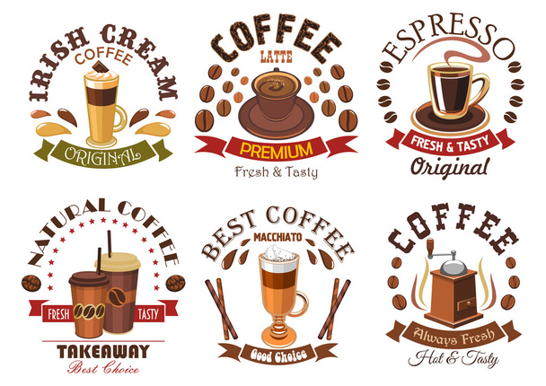 Coffee icons for cafe signboard emblem - Vektor, obrázek