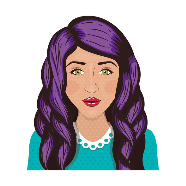 front face woman with wavy purple hair - Vector, Image