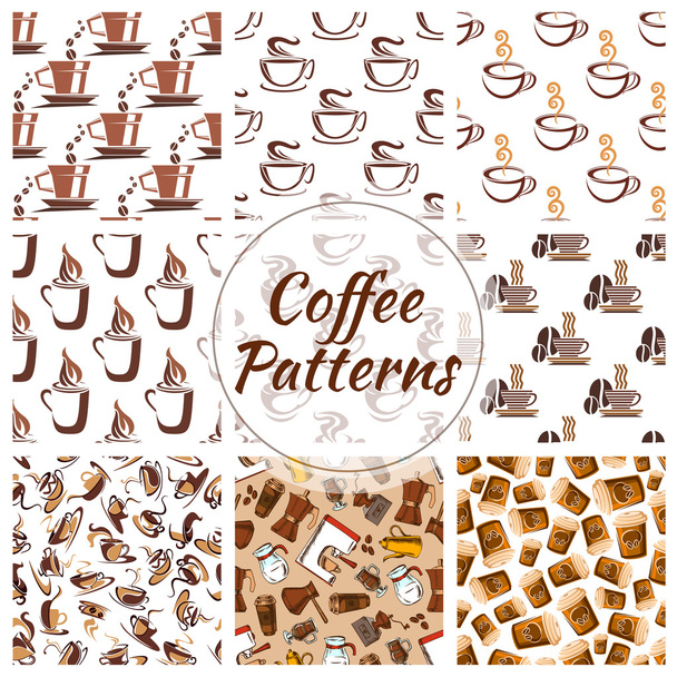Coffee cups seamless patterns - Vector, Image