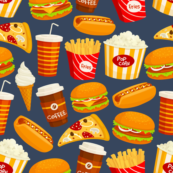 Fast food snacks and drinks seamless pattern - ベクター画像