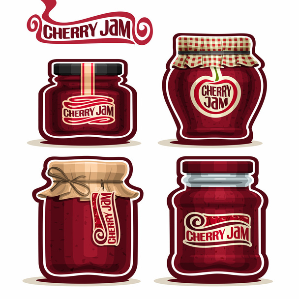Logotipo do vetor Cherry Jam em frascos de vidro
 - Vetor, Imagem