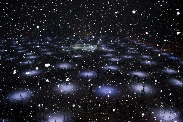 Vista aérea de um parque iluminado na neve
 - Foto, Imagem