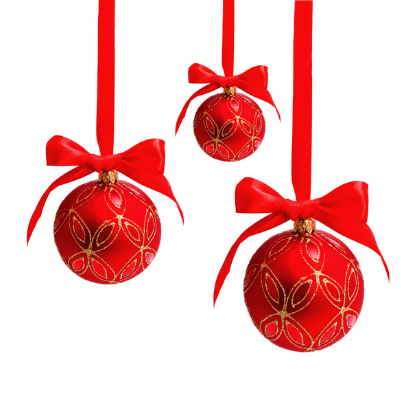 Three hunging red christmas balls isolated - Foto, Bild