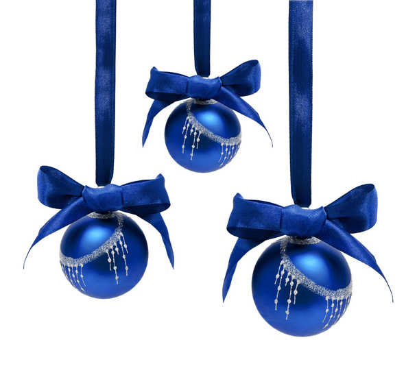 Hunging blue christmas balls isolated on a white - Foto, Bild