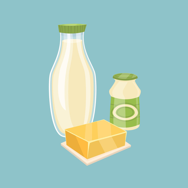 Dairy products isolated on blue background - Vector, Image