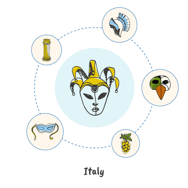 Famous Italian Symbols Doodle Vector Concept - Vector, Image