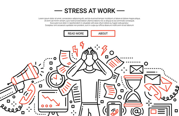 Stressi työssä - line tasainen muotoilu verkkosivuilla banneri
 - Vektori, kuva