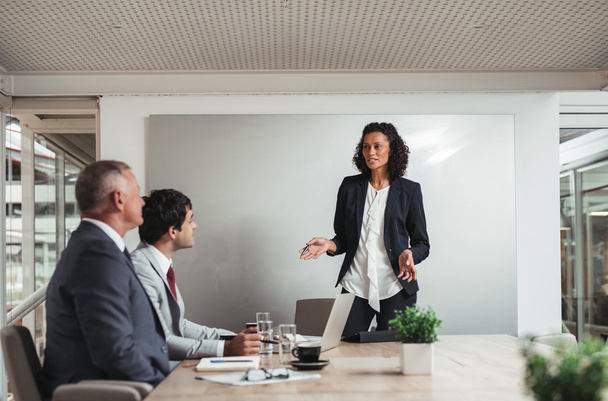 businesswoman standing in boardroom giving presentation - Photo, image