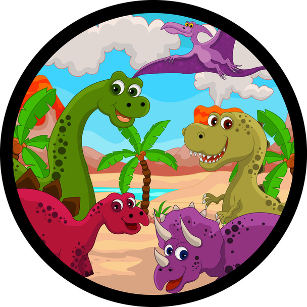 Divertido conjunto de dibujos animados de dinosaurios
 - Vector, Imagen