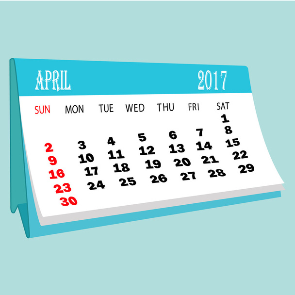Kalendarz kwiecień 2017 stronie pulpitu calendar.3d renderowania. - Wektor, obraz