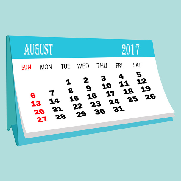 Calendar 2017 August page of a desktop calendar.3D Rendering. - Vector, Image