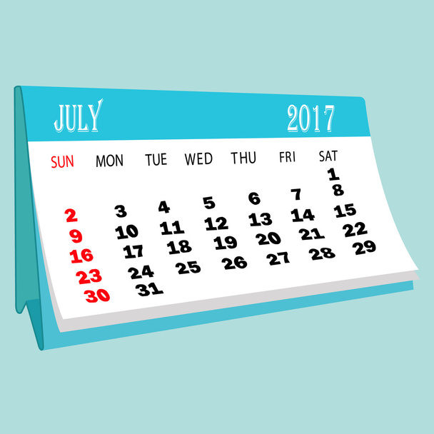Calendar 2017 July page of a desktop calendar.3D Rendering. - Vector, Image