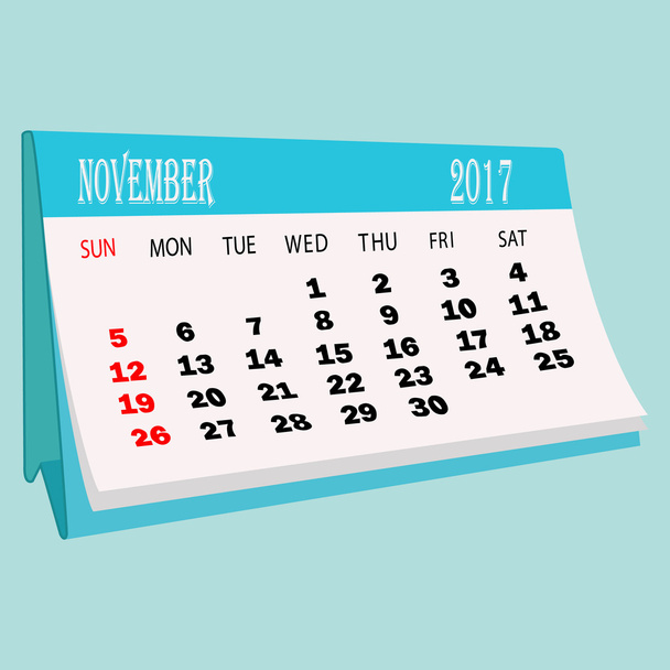 Calendar 2017 November page of a desktop calendar.3D Rendering. - Vector, Image