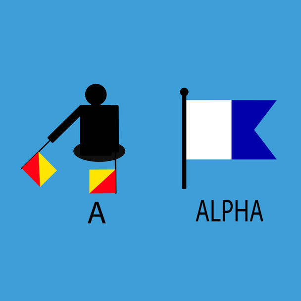 Bandera de señal marina internacional, alfabeto marino, ilustración vectorial, semáforo, comunicación, alfa
. - Vector, imagen
